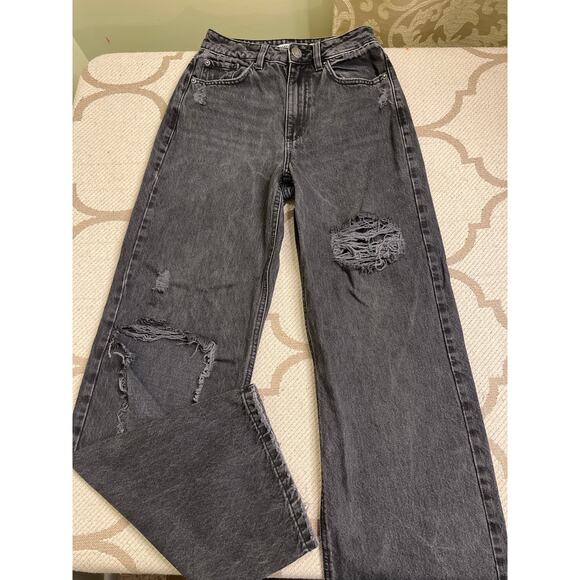 Garage denim street wide leg black distressed jeans, size: 00/23 - Picture 2 of 15